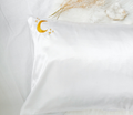 Crystal Dreams Pillowcase  Cosmic Sleep Moon Pink Vegan Silk: Rose Quartz