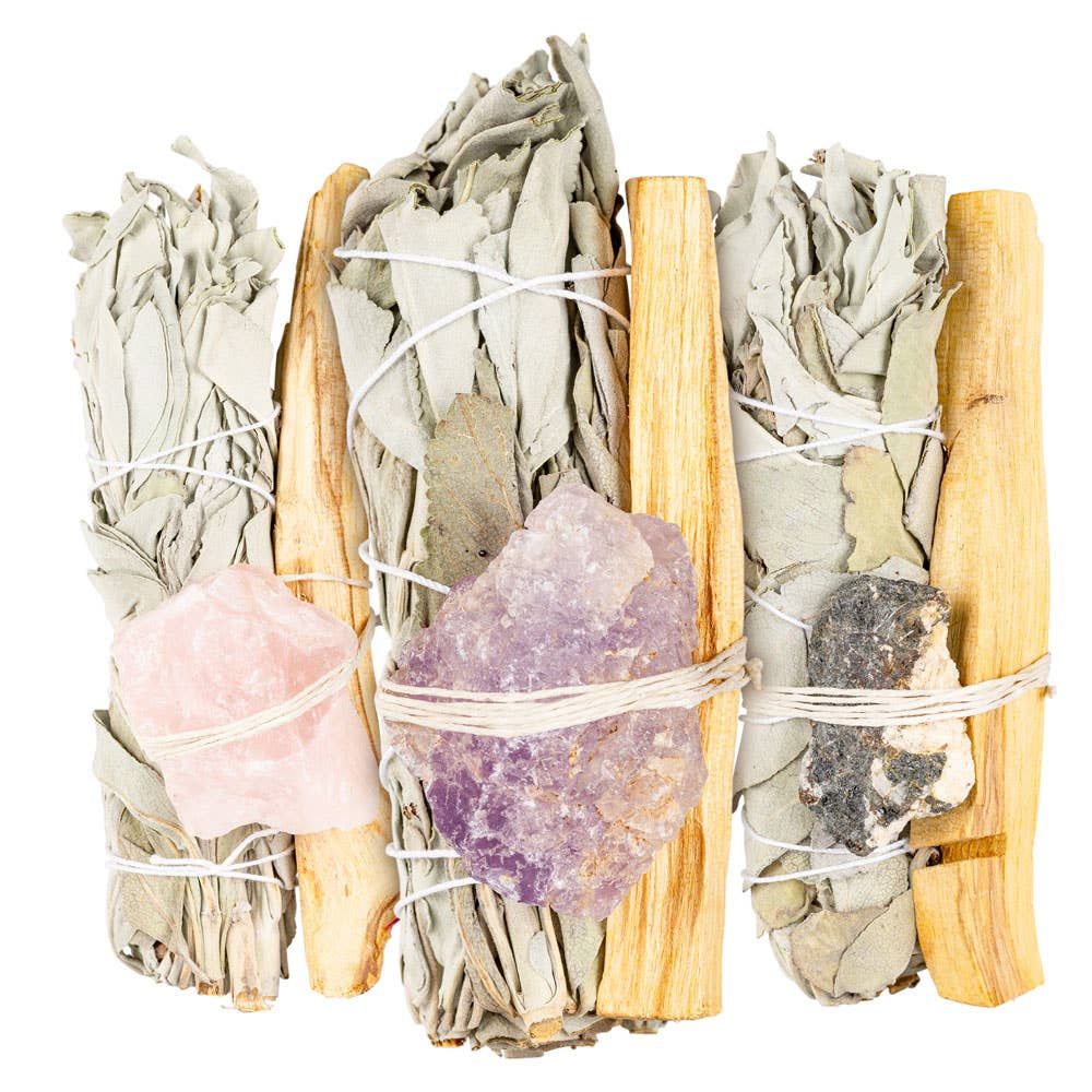 Sage Bundle W/ Gemstone And Palo Santo: Black Tourmaline