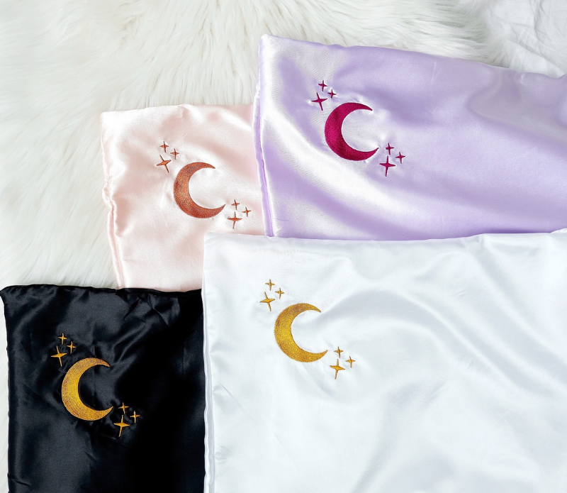 Crystal Dreams Pillowcase  Cosmic Sleep Moon Pink Vegan Silk: Rose Quartz
